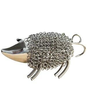 Whimsical‎ Pig Figurine Unisex OS Silver Chainmail Metal Industrial Decor